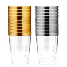 SSGSSAK 塑膠金邊啤酒杯 金色 300ml 10入+銀色 300ml 10入, 20入, 1組