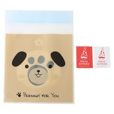Hwangssinaedosirak 自黏動物包裝袋 狗狗 100入 + 尖頂生日帽 方形 100入, 1套