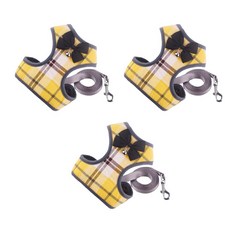 ARYKO DrMini 貓咪 & 狗狗 格紋條紋 胸背帶 3件 + 牽繩 3件, 黃色