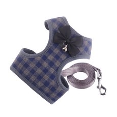 ARYKO DrMini 貓咪 & 狗狗 格紋條紋 胸背帶 + 牽繩, 藍色