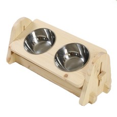 나나우드 반려동물 원목식탁 2구 + 스테인리스식기 2p, Wooden brown, 1세트