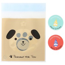 小狗透明自黏包裝袋 100入+生日快樂貼紙 100入, 1套