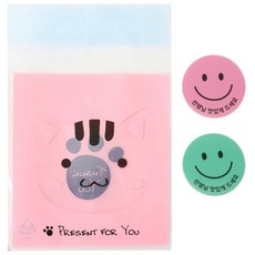 황씨네도시락 접착 애니멀 봉투 고양이 50p + 스마일 원형 스티커 선생님 맛있게 드세요 핑크 25p + 민트 25p, 1세트