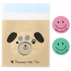 小狗圖案包裝袋 100入+笑臉圖案貼紙 粉色 50入+薄荷綠 50入, 1套