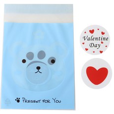 Hwangssinaedosirak 自黏動物餅乾包裝袋 熊 100入 + 情人節圓形貼紙 100入, 1套