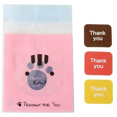 貓咪圖案餅乾包裝袋 50入+文字印花方形貼紙 50入, 1套