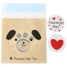 可黏式小狗圖案包裝袋 100入+文字貼紙 100入, 1套