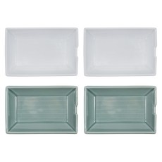 長方形陶瓷盤 白瓷 2入+青瓷 2入, 混色, 1套