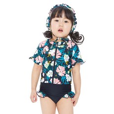 KOOGI ADVENTURE ADVENTURE 女童拉鍊式花朵印花防曬泳衣套裝 KG-L649 3件組