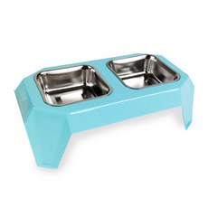 DING DONG PET 方形不鏽鋼雙格寵物碗, 藍色, 1個