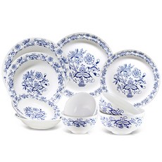 MAZUOKA 家用藍色圖騰陶瓷碗盤 10入組, 鈷藍色, 7種