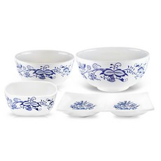 MAZUOKA 1人用餐具組 4入, 鈷藍色, 飯碗 + 湯碗 + 醬料碗 + 分格盤