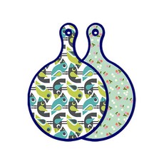 Roem Design 藍色版雙面圓形上菜砧板 鳥圖案, 翡翠色櫻桃, 1個