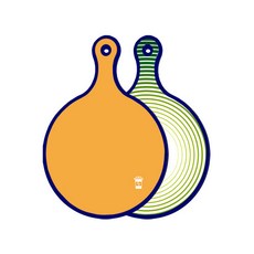 ROEM DESIGN 藍色版 雙面圓形上菜板 黃色, 蔬菜線條綠, 1個