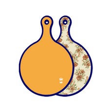 ROEM DESIGN 藍色版 雙面圓形上菜板 黃色, 棕色花朵, 1個