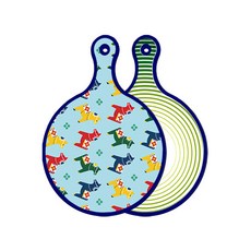 Roem Design 藍色版 雙面圓形上菜砧板 達拉木馬, 蔬菜線條綠色, 1個