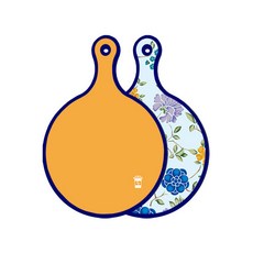 ROEM DESIGN 藍色版 雙面圓形上菜板 黃色, 浪漫藍色花卉翡翠色, 1個