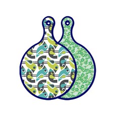 Roem Design 藍色版雙面圓形上菜砧板 鳥圖案, 綠色鳳仙花, 1個