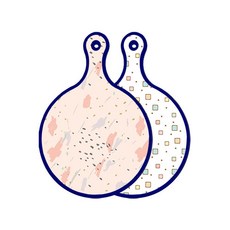 Roem Design 藍色版 雙面圓形上菜砧板 圖案印記, Happy方形圖案, 1個