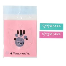 貓咪圖案包裝袋 50入+韓文字貼紙 粉色 25入+韓文字貼紙 薄荷綠 25入, 1套