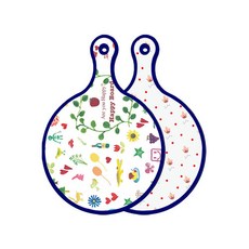 Roem Design 藍色版 雙面圓形上菜砧板 Happy, 紅黃色花朵, 1個