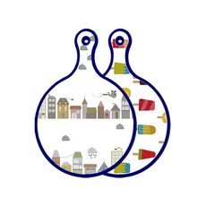 Roem Design藍色版雙面圓形上菜砧板 都市剪貼畫, 冰棒, 1個