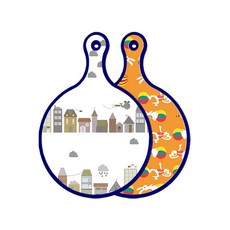 Roem Design藍色版雙面圓形上菜砧板 都市剪貼畫, 兔子2, 1個