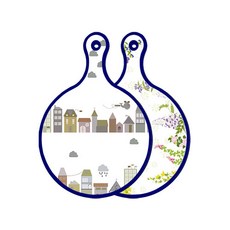 Roem Design藍色版雙面圓形上菜砧板 都市剪貼畫, 花圃, 1個