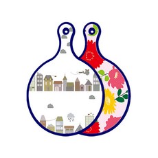 Roem Design藍色版雙面圓形上菜砧板 都市剪貼畫, 菊花粉紅色, 1個