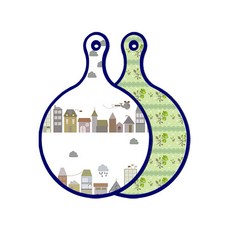 Roem Design藍色版雙面圓形上菜砧板 都市剪貼畫, 綠色玫瑰, 1個