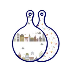 Roem Design藍色版雙面圓形上菜砧板 都市剪貼畫, 蛋糕, 1個