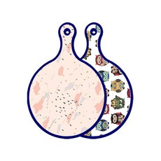 Loem Design 藍色版雙面圓形上菜砧板 圖案印記, 可愛貓頭鷹, 1個