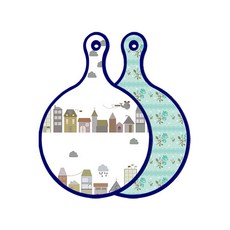 Roem Design藍色版雙面圓形上菜砧板 都市剪貼畫, 玉色玫瑰, 1個