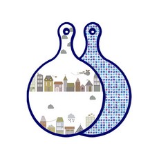 Roem Design藍色版雙面圓形上菜砧板 都市剪貼畫, 藍色瓷磚, 1個