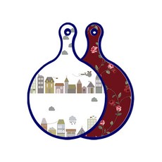 Roem Design藍色版雙面圓形上菜砧板 都市剪貼畫, 玫瑰紅色, 1個