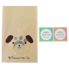小狗圖案包裝袋 50入+方形文字貼紙 50入, 1套