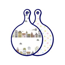 Roem Design藍色版雙面圓形上菜砧板 都市剪貼畫, 馬卡龍, 1個