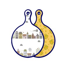 Roem Design藍色版雙面圓形上菜砧板 都市剪貼畫, 橘色藤蔓玫瑰, 1個