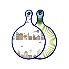 Roem Design藍色版雙面圓形上菜砧板 都市剪貼畫, 蔬菜線條綠色, 1個