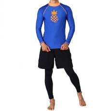 THE SIRUP 男款圖案印花長袖泳衣+假兩件式短褲內搭褲套裝