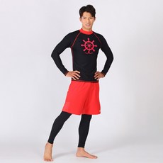 THE SIRUP 男款圖案印花長袖泳衣+假兩件式短褲內搭褲套裝