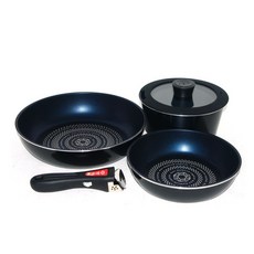 ECOREEN IH感應適用可拆式手柄鍋具組, 混色, 煎鍋(20cm+26cm)+多功能鍋+手柄+玻璃蓋