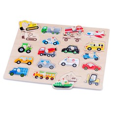 New Classic Toys 寶寶木製認知拼圖 大眾運輸工具款, 1組, 16片