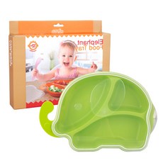 Petit Bebe 大象造型孩童矽膠分格餐盤, 綠色, 單品
