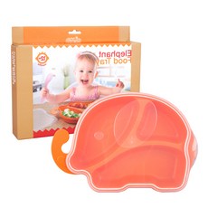 Petit Bebe 大象造型孩童矽膠分格餐盤, 橘色, 單品
