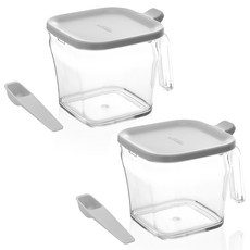 ZEN 쿡팟 레귤러 손잡이 양념통 720ml x 2p + 계랑 스푼 2p 라이트그레이, 1세트