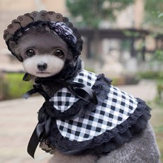 댕댕이샵 반려동물 체크 망토&모자 3세트, 블랙체크