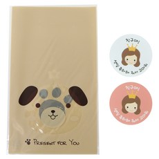 動物餅乾包裝袋 小狗 100入+皇冠少女 餐盒貼紙 100入, 1套