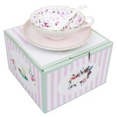 엔틱 골드라인 찻잔 세트, 핑크 플라워, 1세트