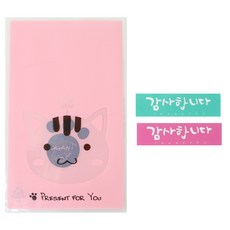 황씨네도시락 비접착 애니멀봉투 고양이 30p + 캘리스티커 감사합니다 핑크 15p + 민트 15p, 1세트